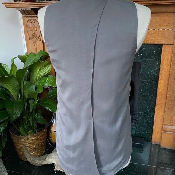 T Alexander Wang Charcoal Drapey Pleated Silk Sleeveless Blouse - Picture 6 of 11